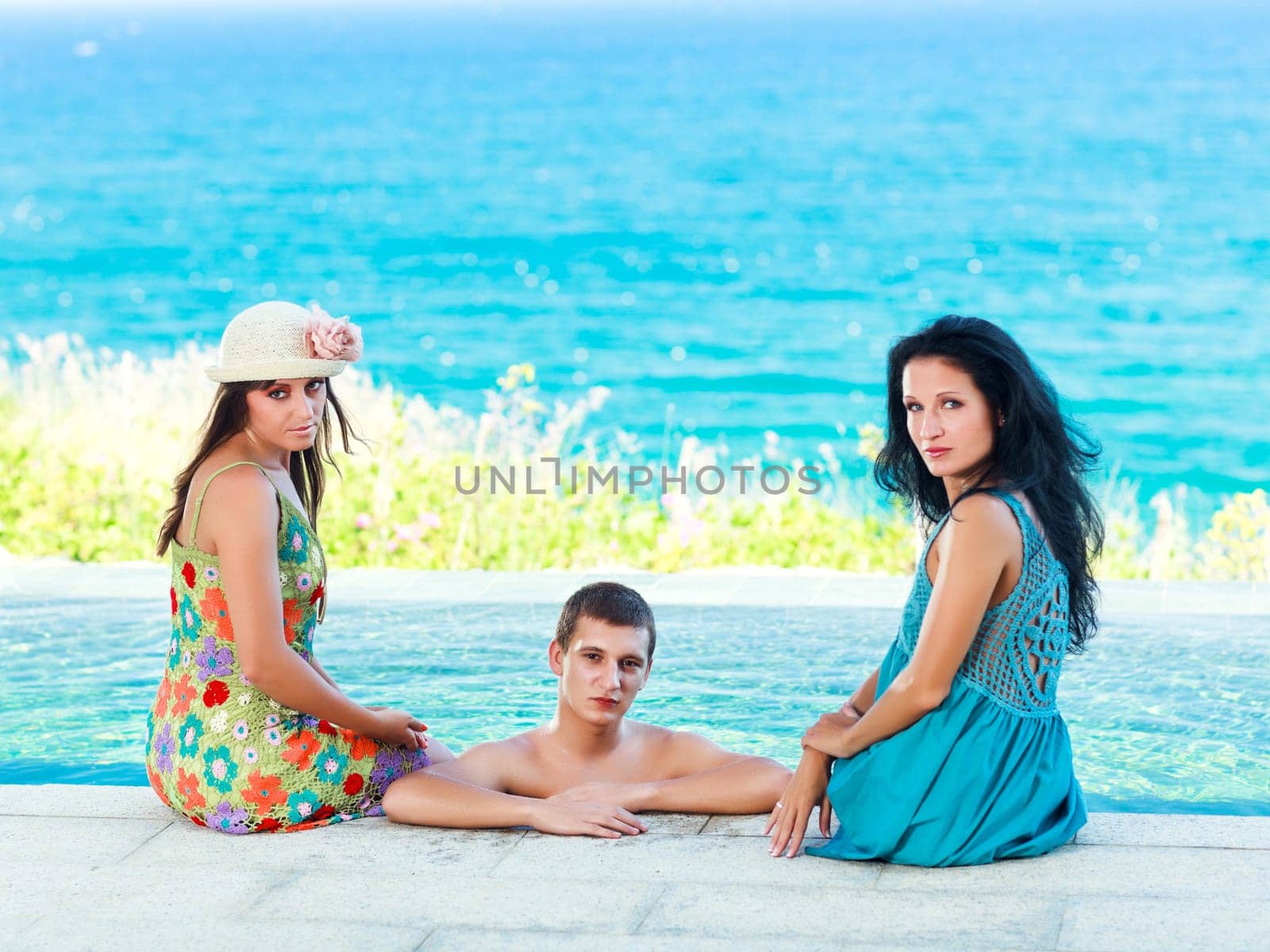 Friends in a swimming pool