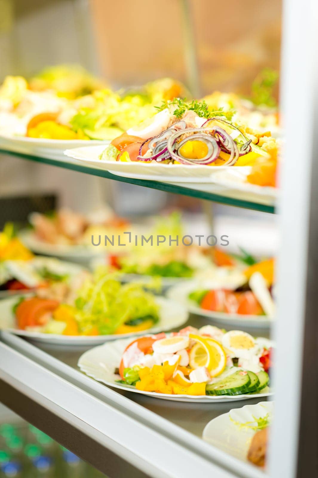 Self service buffet fresh healthy salad selection display window