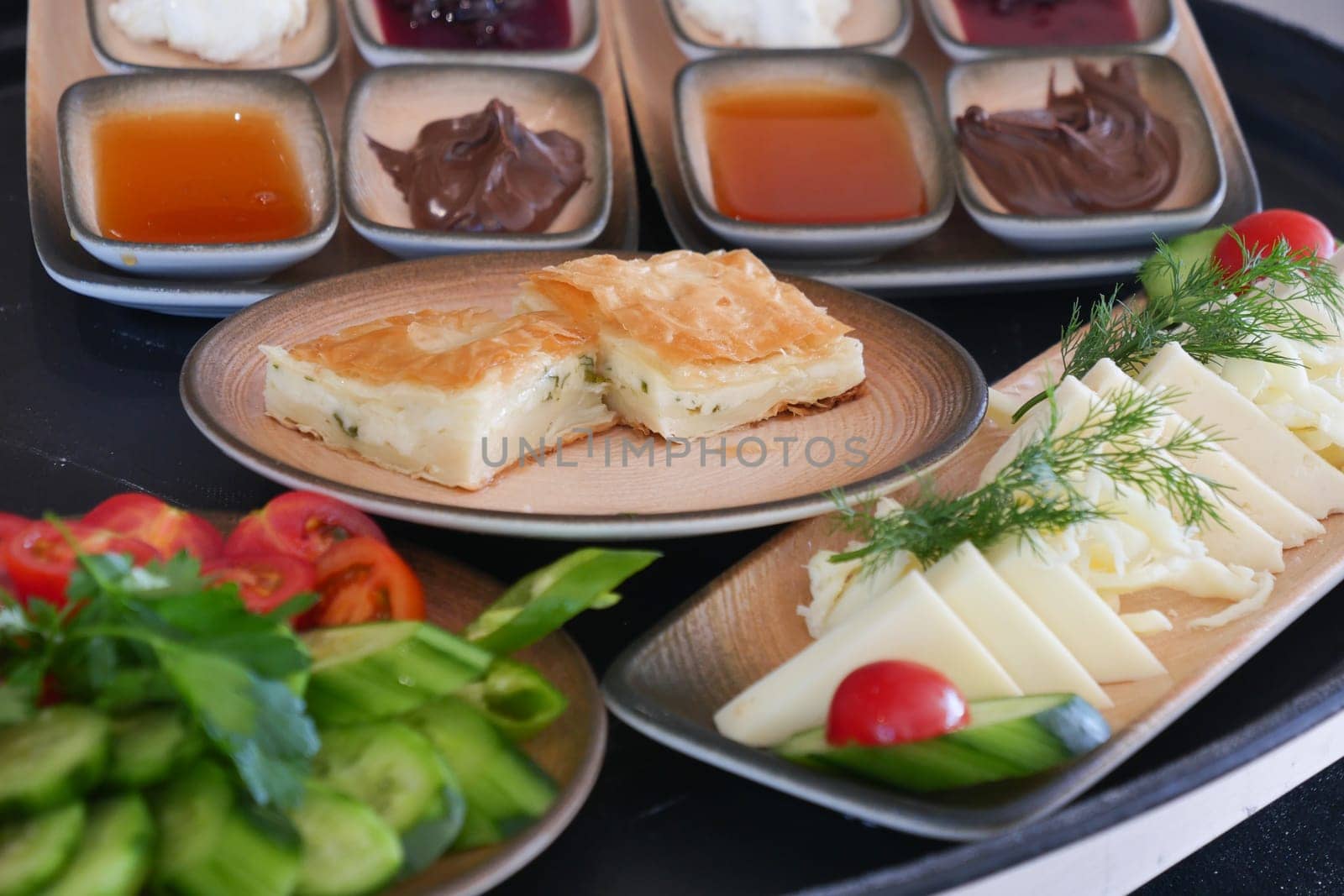 Persian breakfast of cheese, cucumber and tomato. High quality photo