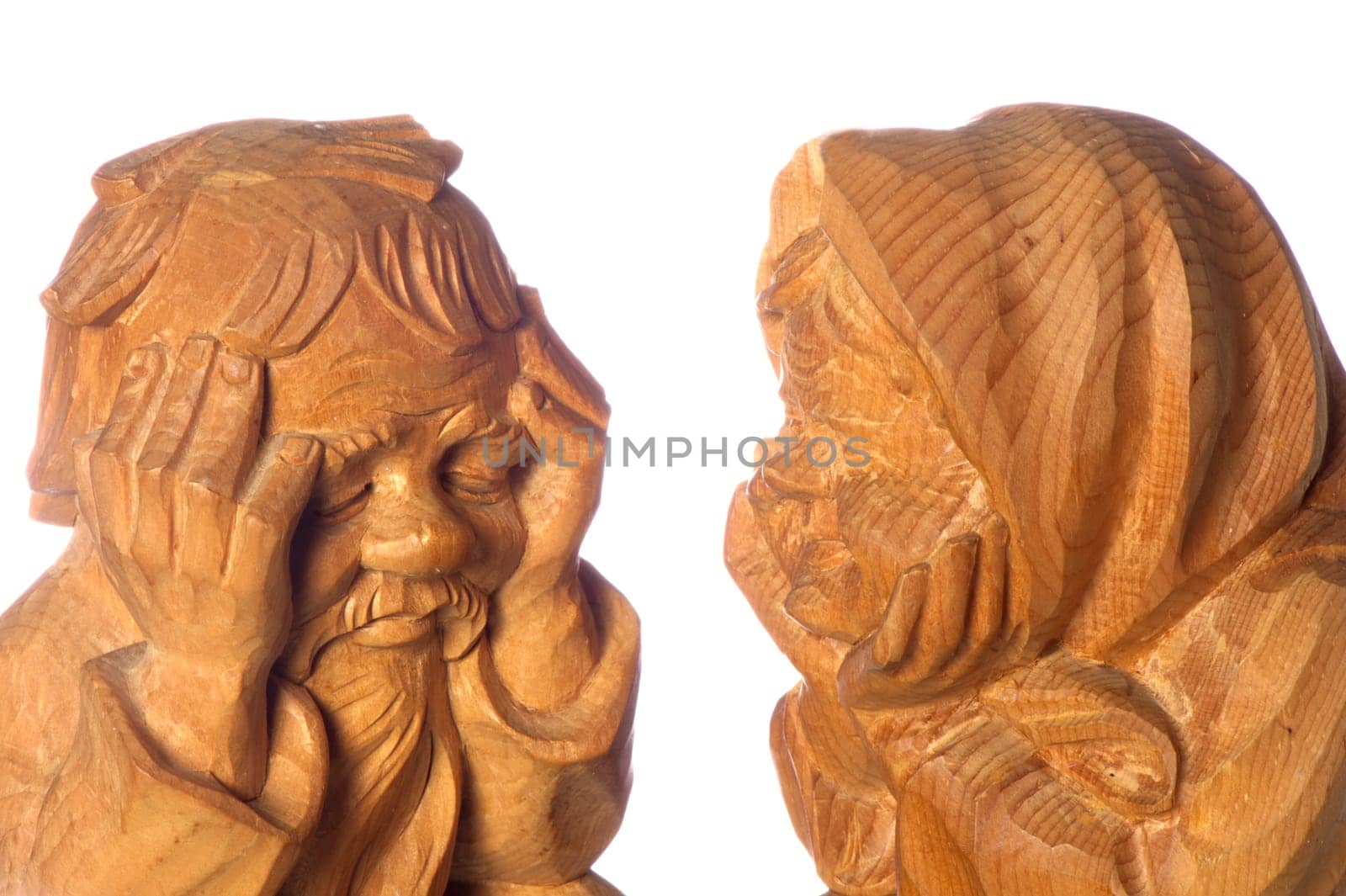 a pair of old men in the wood on white background