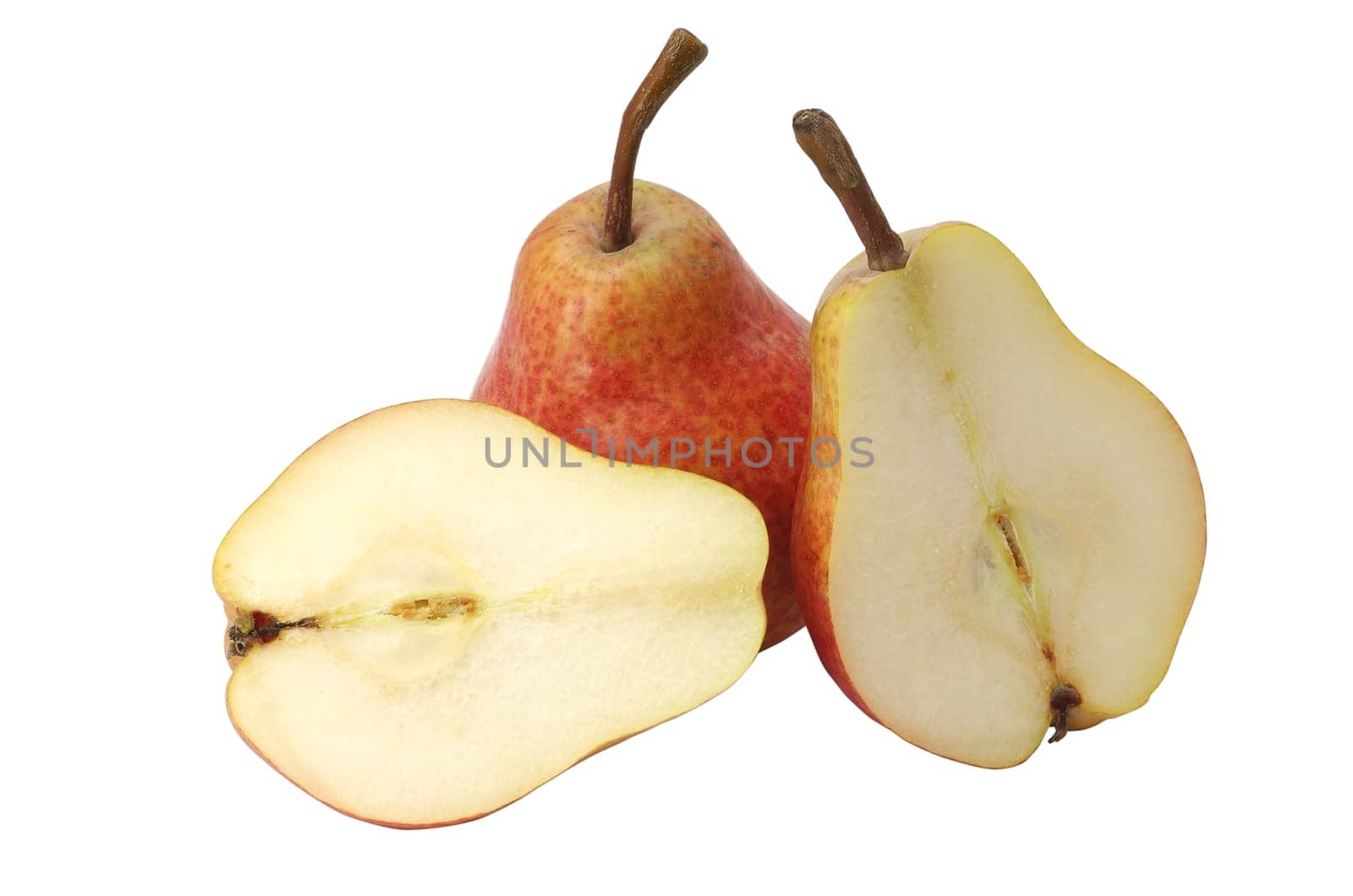 Sliced pear on a white background
