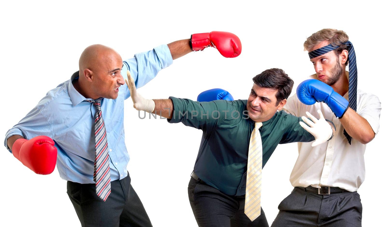 Businessmen boxing isolated in white