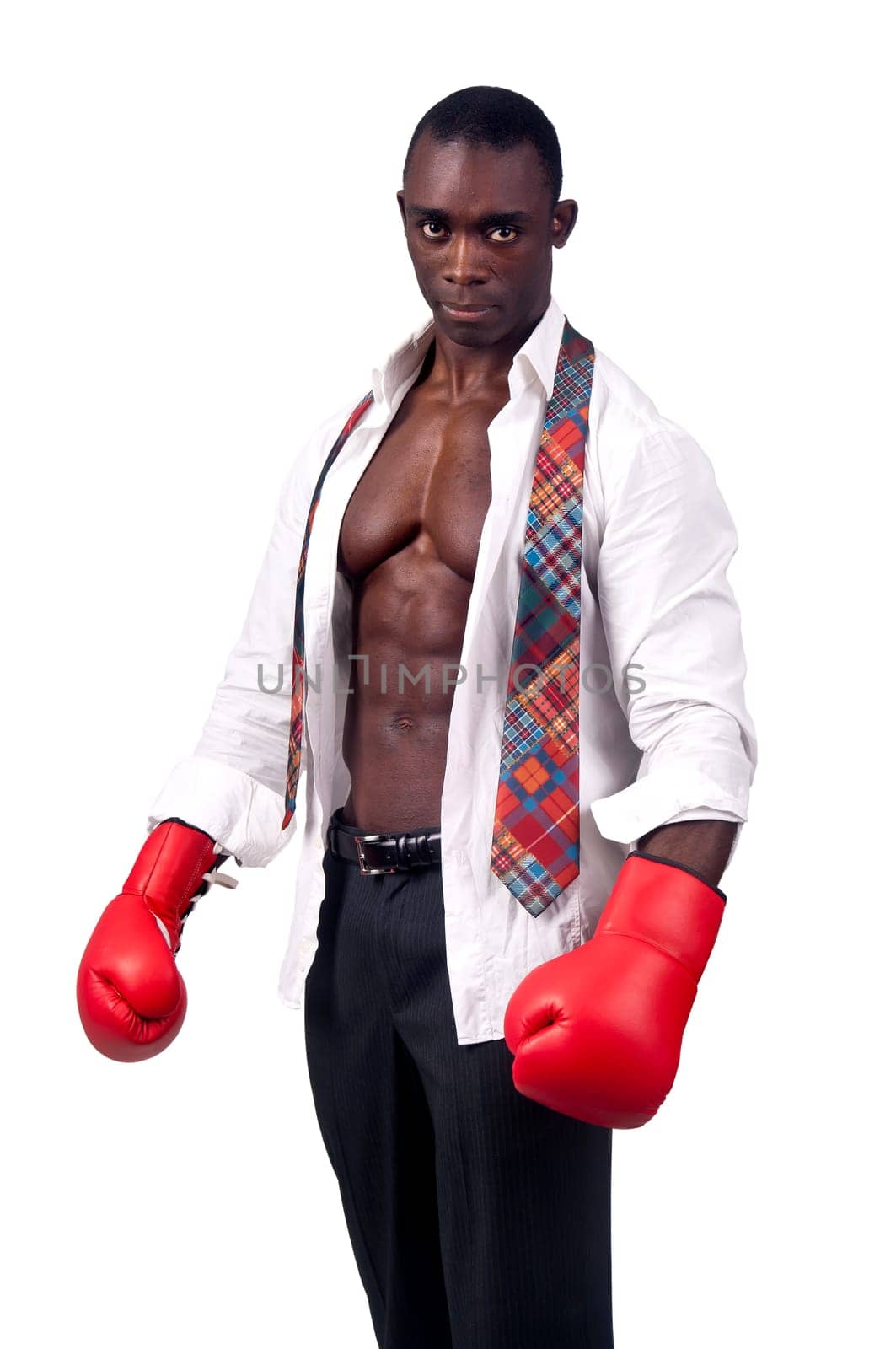 Businessman with boxing gloves isolated in white