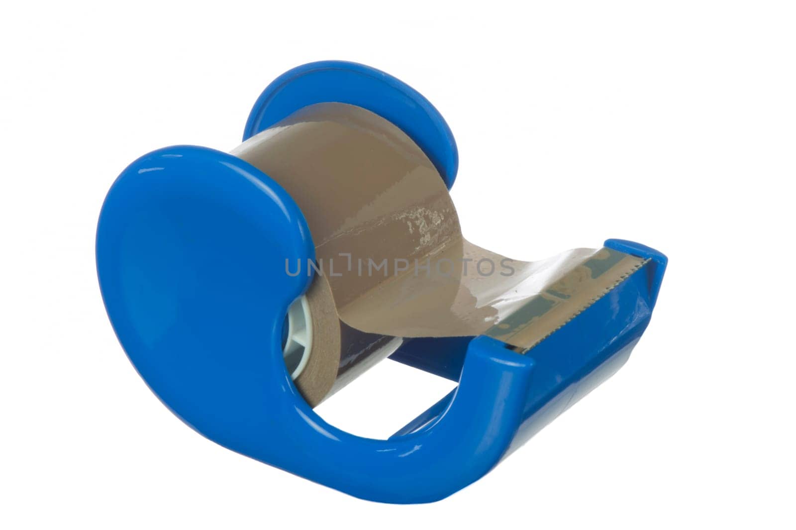 snail with blue tape on white background