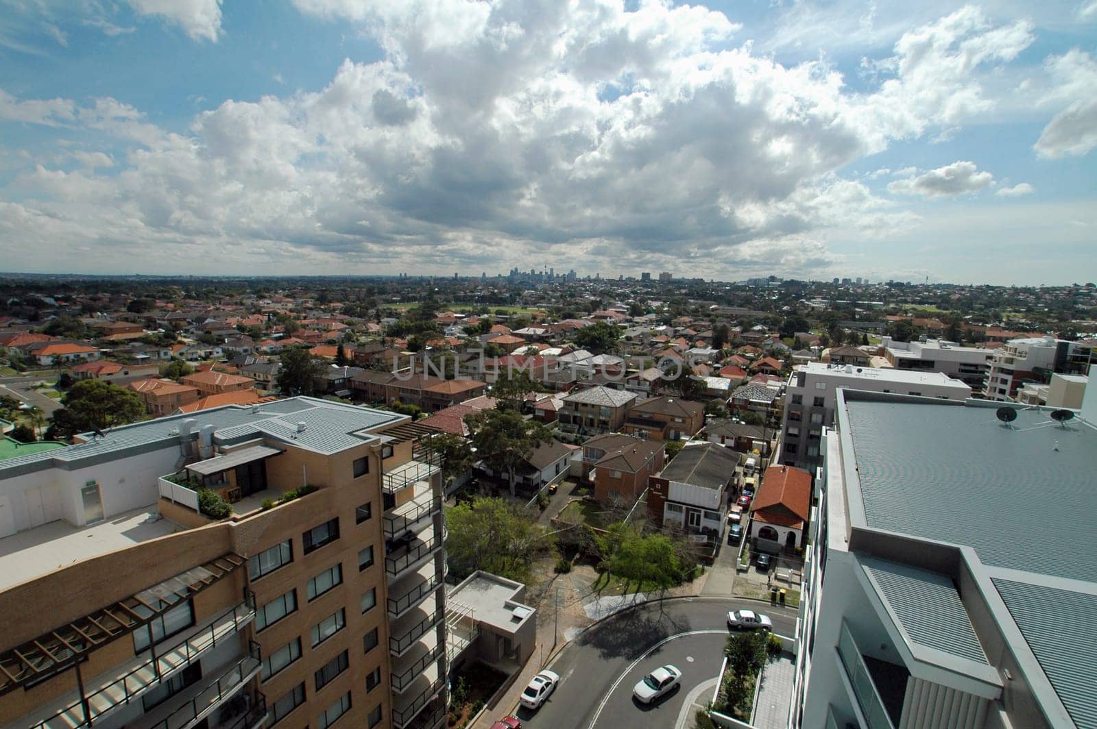 Sydney view from Maroubra Junction, wide angel shot
