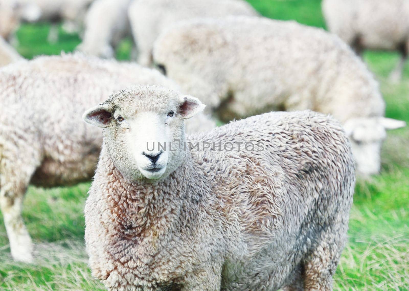 Flock of sheeps on the meadow