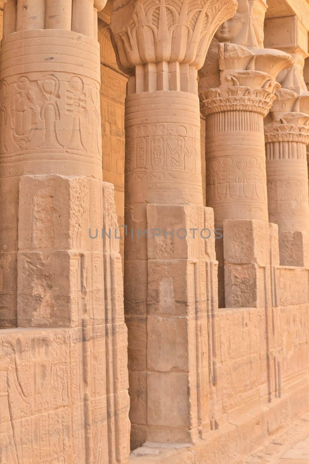 Columns of Hathor head goddess in Philae Temple  (near Aswan, Egypt)