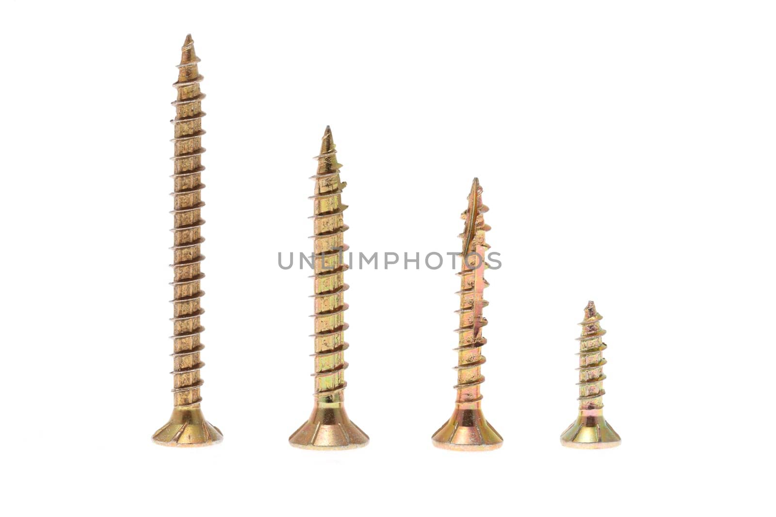 details of gold screws isolated on white