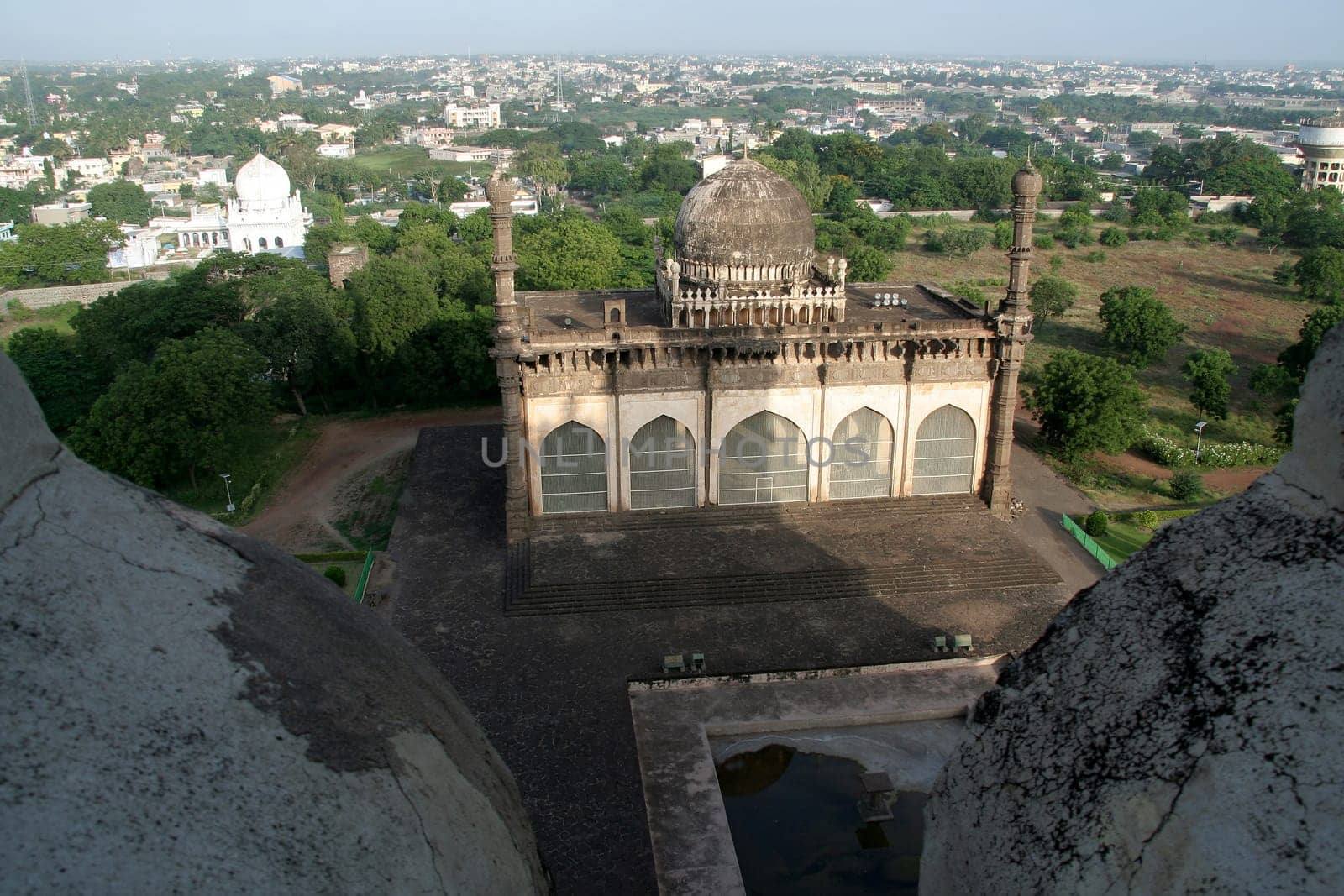 View of Masjid from top of Gol Gumbaz at Bijapur in Karnataka, India, Asia