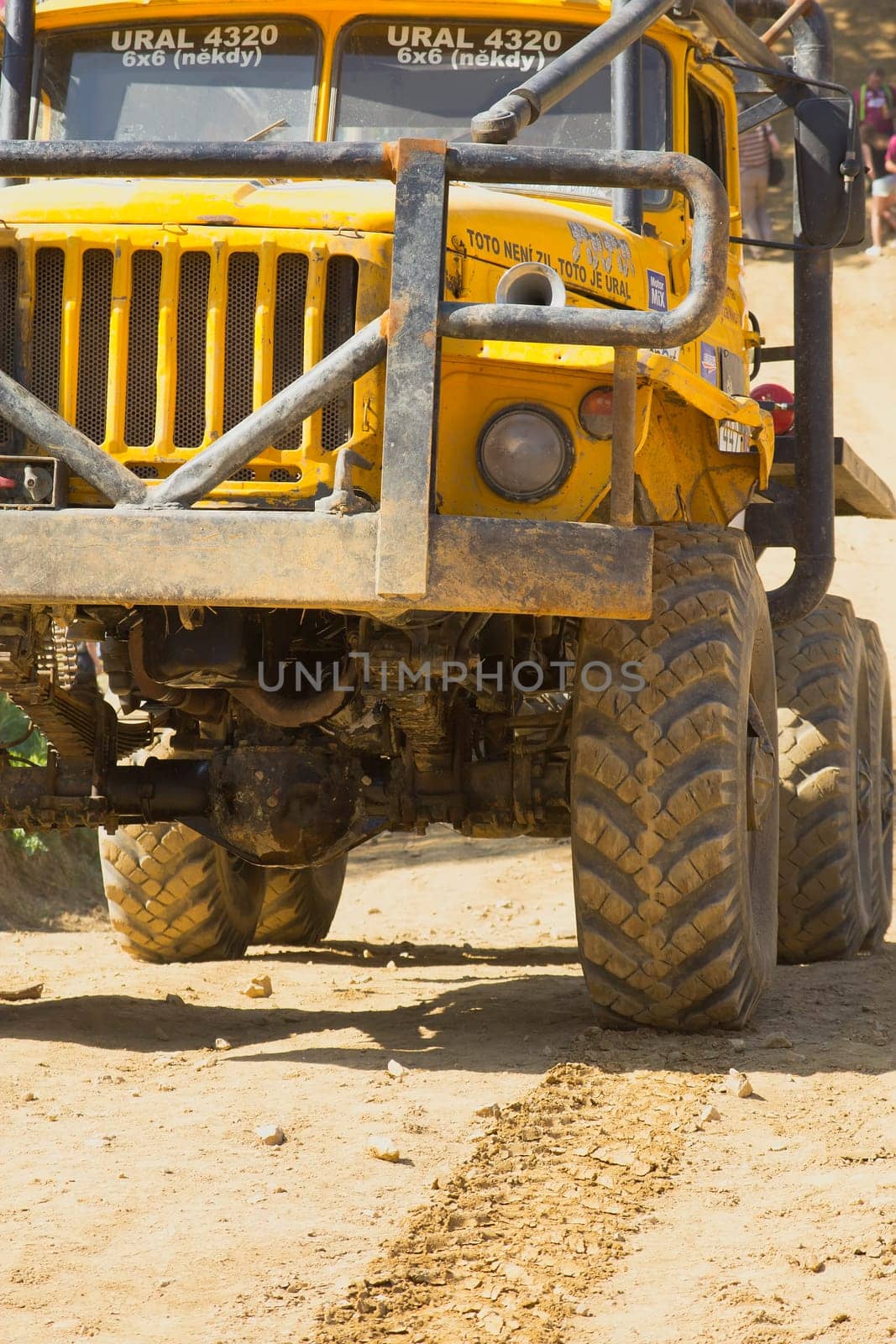 MOHELNICE, CZECH REPUBLIC - MAY 20. Unidentified racer passes through difficult terrain in the "Grand Prix Truck Trial 2012"" on May 20, 2012 in the town of Mohelnice, Czech Republic."