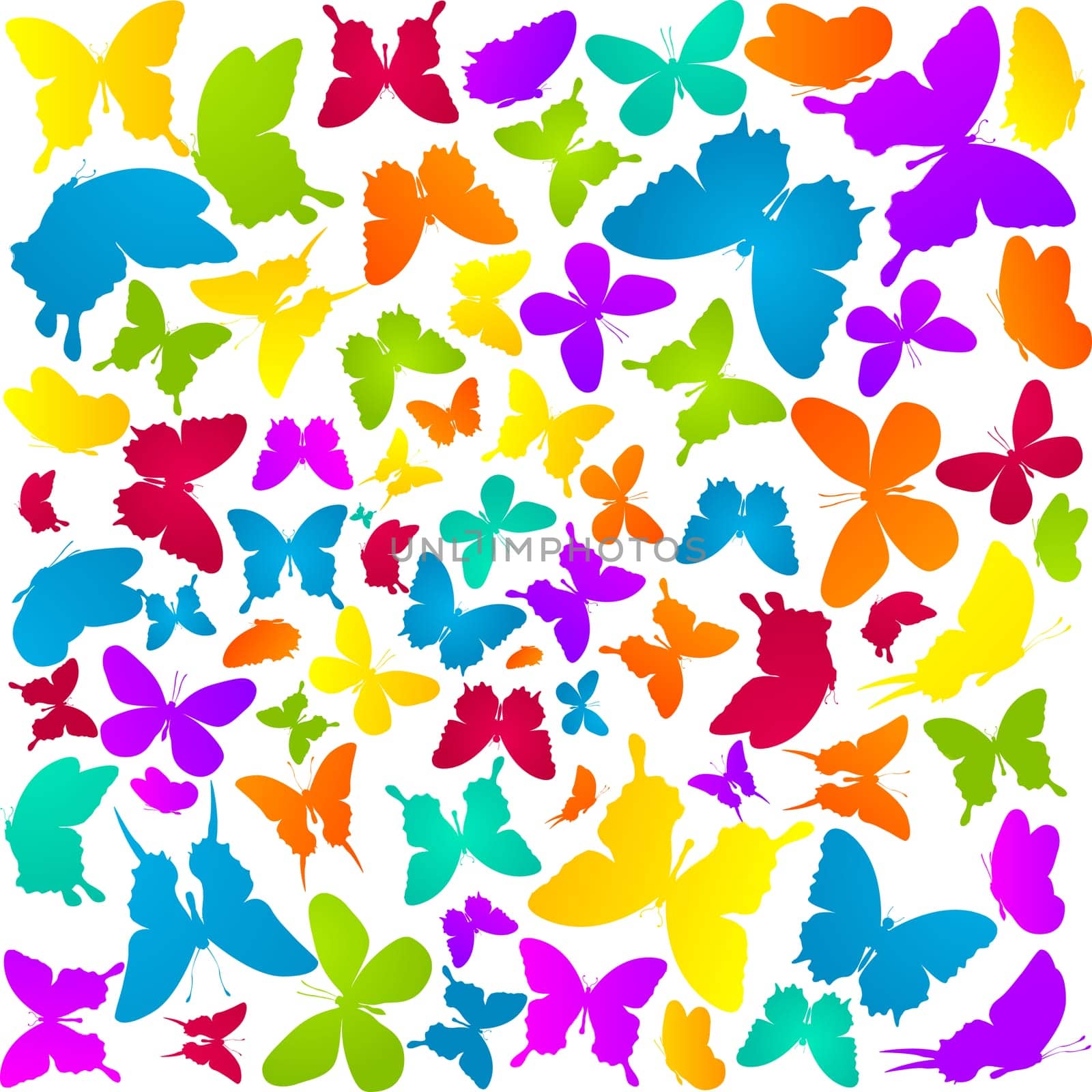 Background pattern with butterflies in colors over white