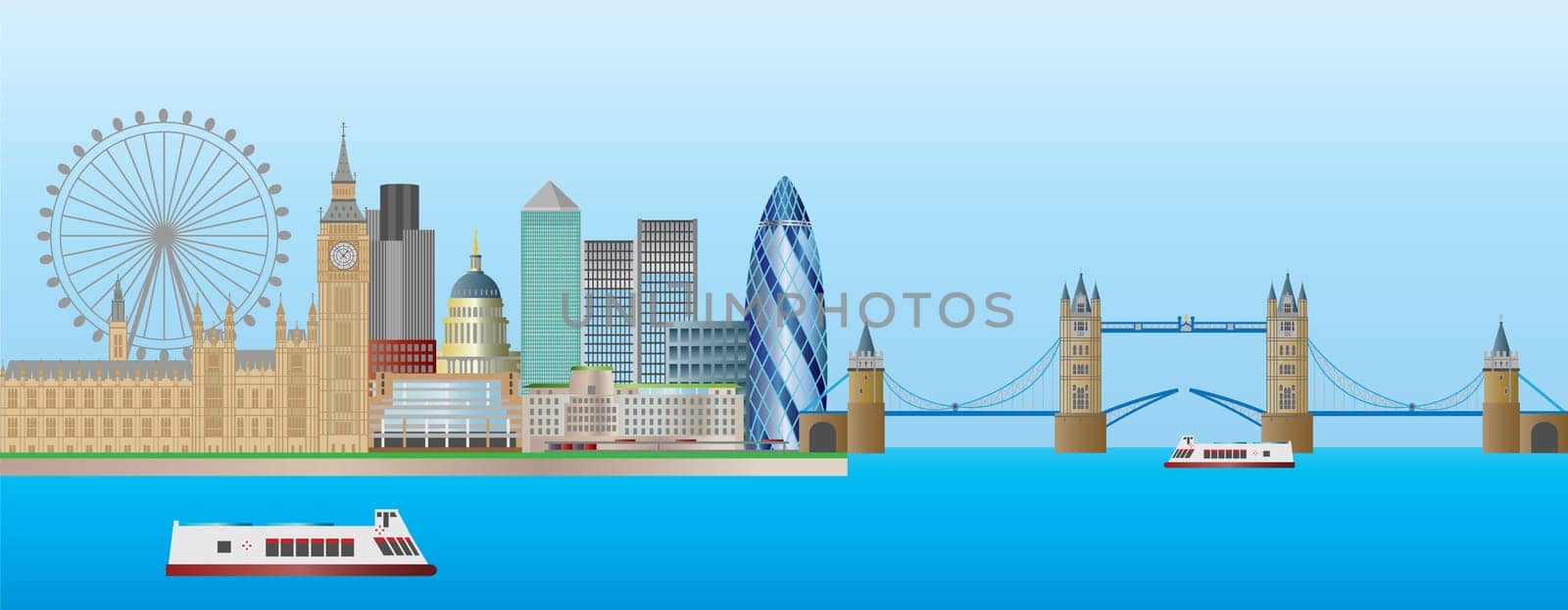 London England Skyline Panorama with Tower Bridge and Westminster Palace Illustration