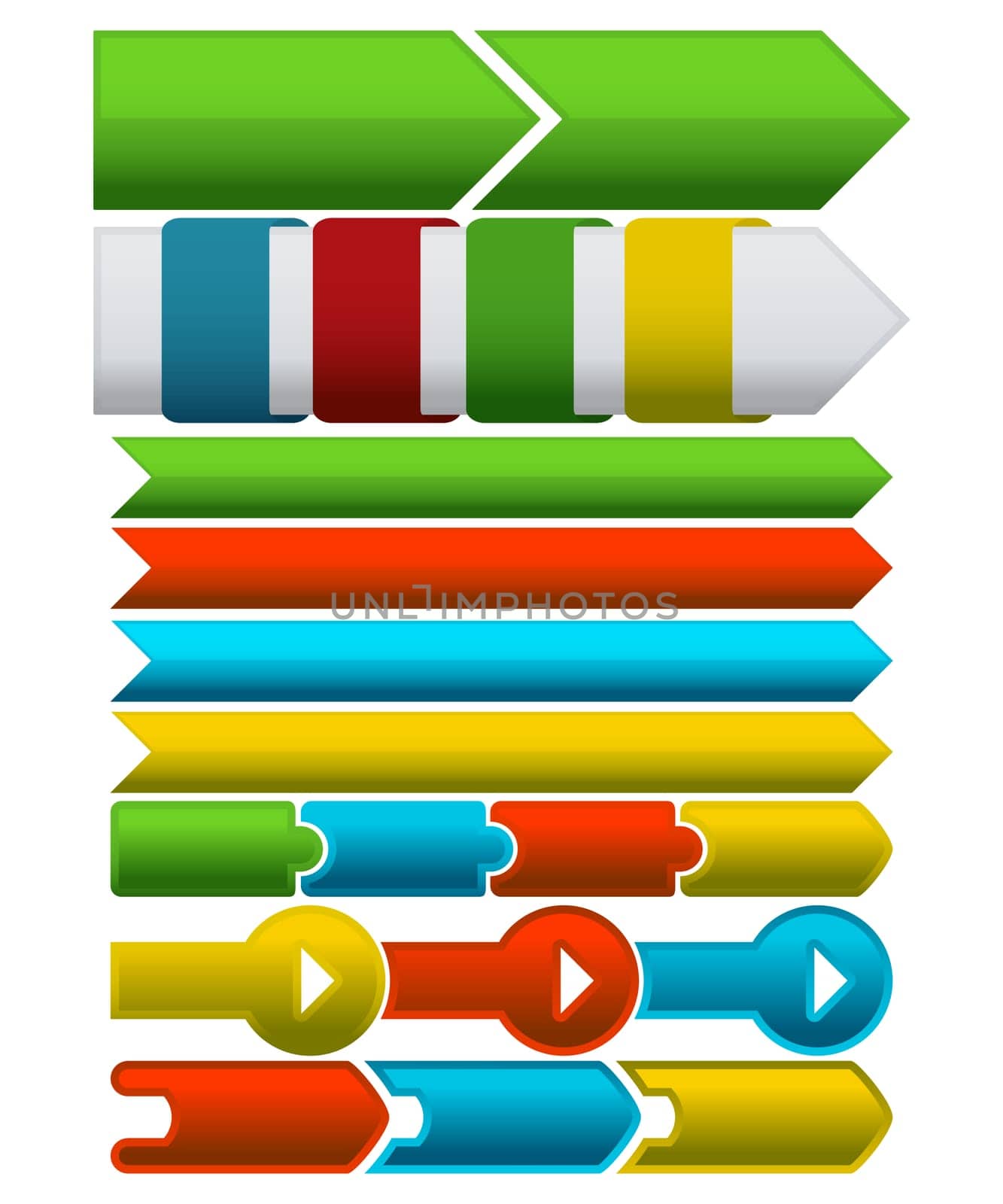A set of horizontal steps for presentations, reports, websites etc against white background.