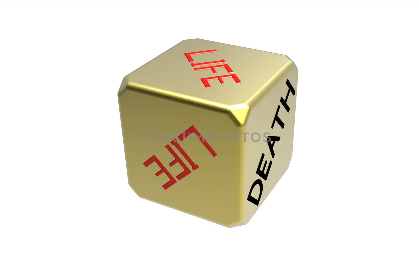Dice life death isolated on white 3d render