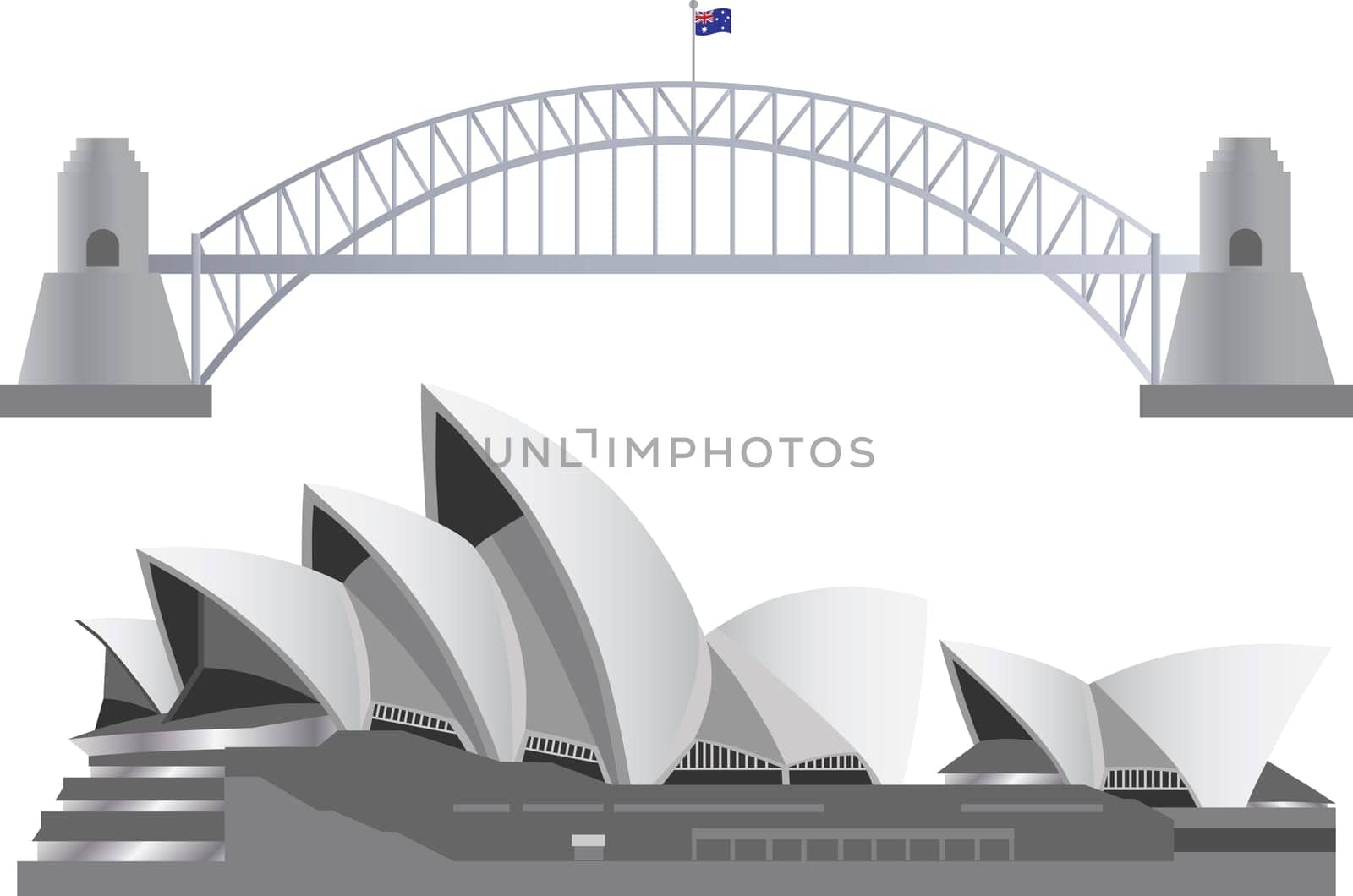 Sydney Australia Skyline Landmarks Harbour Bridge and Opera House Illustration