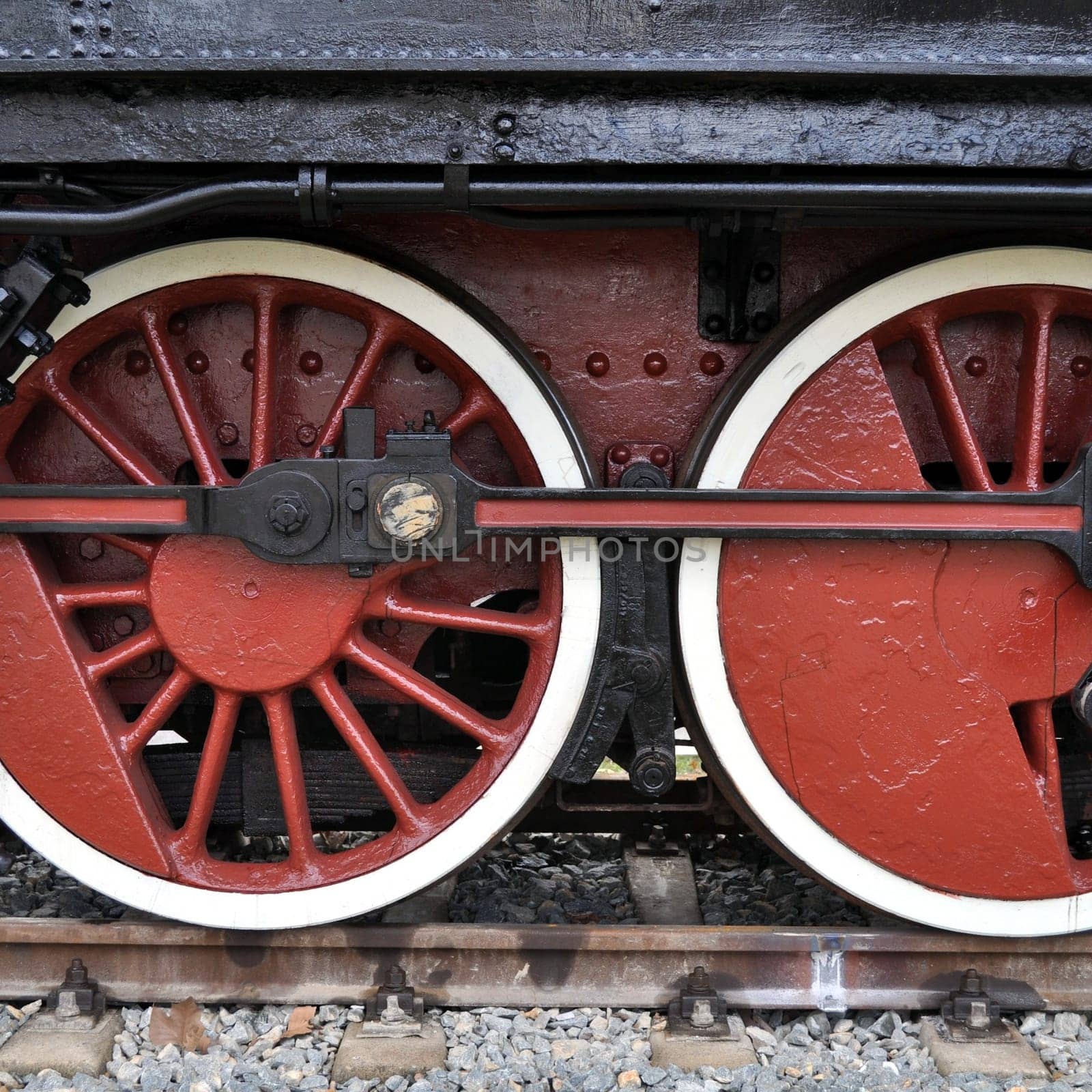 Detail of ancient steam train locomotive vehicle