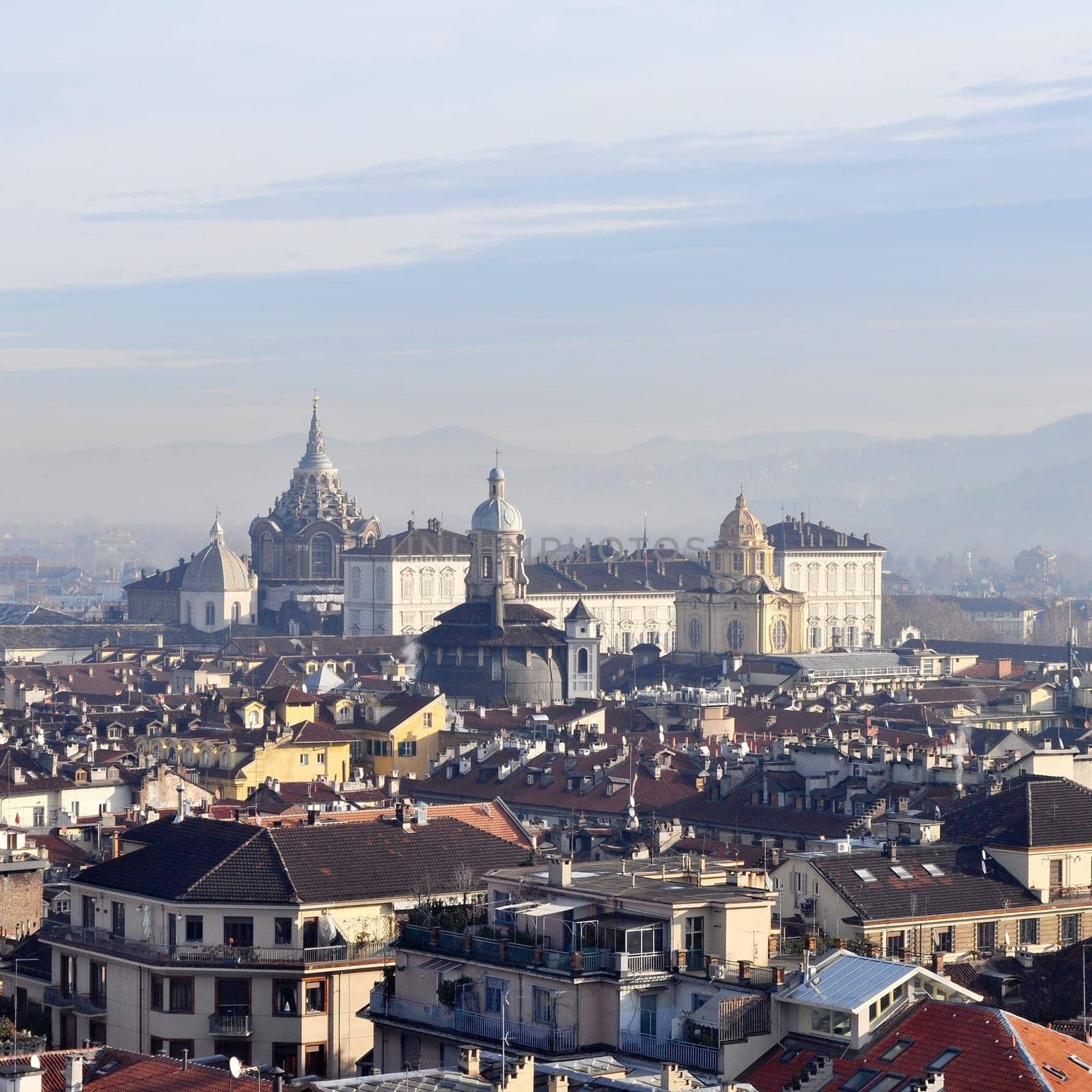 City of Turin (Torino) skyline panorama birdeye seen from above
