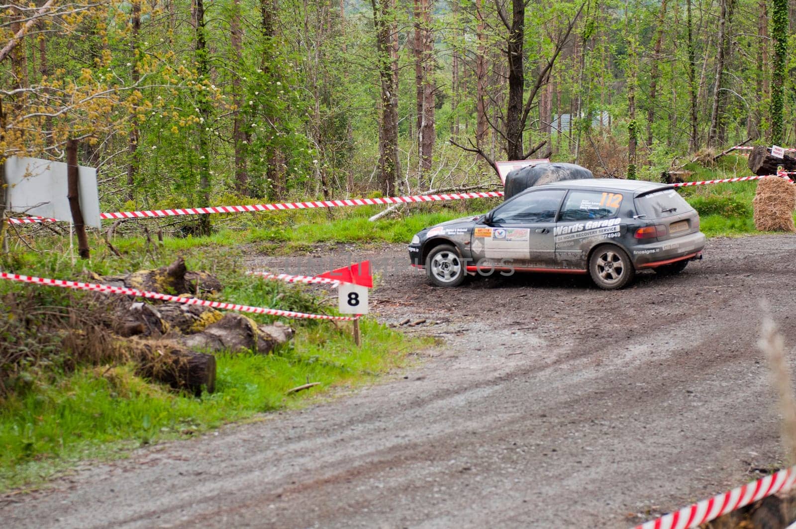 MALLOW, IRELAND - MAY 19: J. Lowery driving Honda Civic at the Jim Walsh Cork Forest Rally on May 19, 2012 in Mallow, Ireland. 4th round of the Valvoline National Forest Rally Championship.