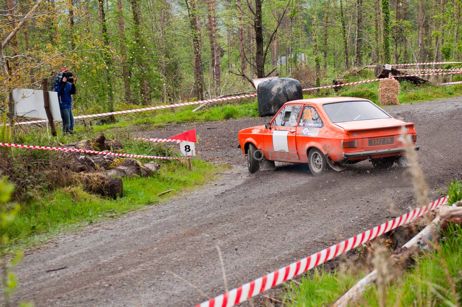 MALLOW, IRELAND - MAY 19: J. Kenneally driving Ford Escort at the Jim Walsh Cork Forest Rally on May 19, 2012 in Mallow, Ireland. 4th round of the Valvoline National Forest Rally Championship.
