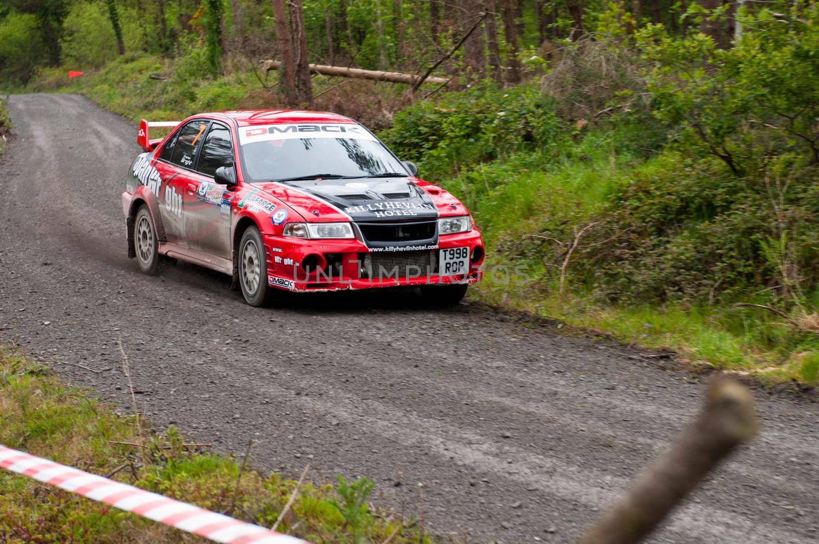 MALLOW, IRELAND - MAY 19: S. Wright driving Mitsubishi Evo at the Jim Walsh Cork Forest Rally on May 19, 2012 in Mallow, Ireland. 4th round of the Valvoline National Forest Rally Championship.