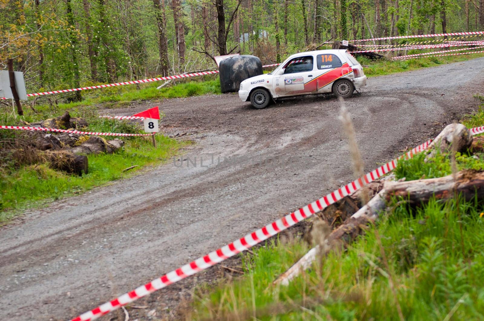 MALLOW, IRELAND - MAY 19: D. Nagle driving Nissan Micra at the Jim Walsh Cork Forest Rally on May 19, 2012 in Mallow, Ireland. 4th round of the Valvoline National Forest Rally Championship.