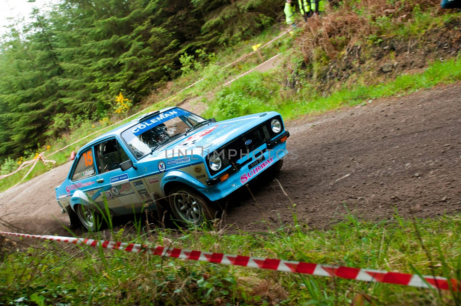 MALLOW, IRELAND - MAY 19: J. Coleman driving Ford Escort at the Jim Walsh Cork Forest Rally on May 19, 2012 in Mallow, Ireland. 4th round of the Valvoline National Forest Rally Championship.