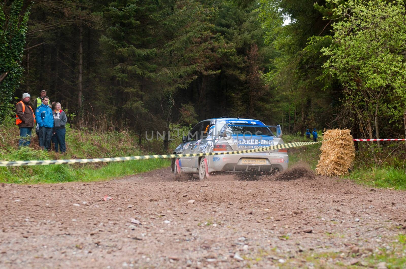 MALLOW, IRELAND - MAY 19: V. Mcaree driving Mitsubishi Evo at the Jim Walsh Cork Forest Rally on May 19, 2012 in Mallow, Ireland. 4th round of the Valvoline National Forest Rally Championship.