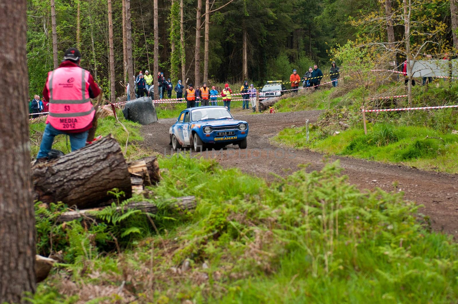 MALLOW, IRELAND - MAY 19: M. Sheahan driving Ford Escort at the Jim Walsh Cork Forest Rally on May 19, 2012 in Mallow, Ireland. 4th round of the Valvoline National Forest Rally Championship.