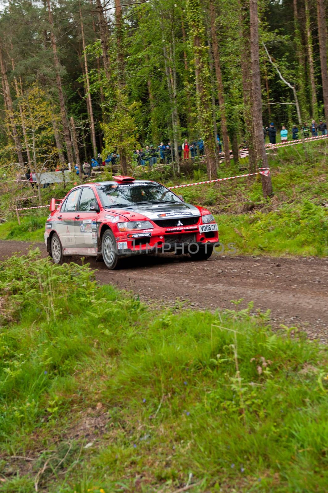 MALLOW, IRELAND - MAY 19: Stage Winner O. Murphy driving Mitsubishi Evo at the Jim Walsh Cork Forest Rally on May 19, 2012 in Mallow, Ireland. 4th round of the Valvoline Forest Rally Championship.