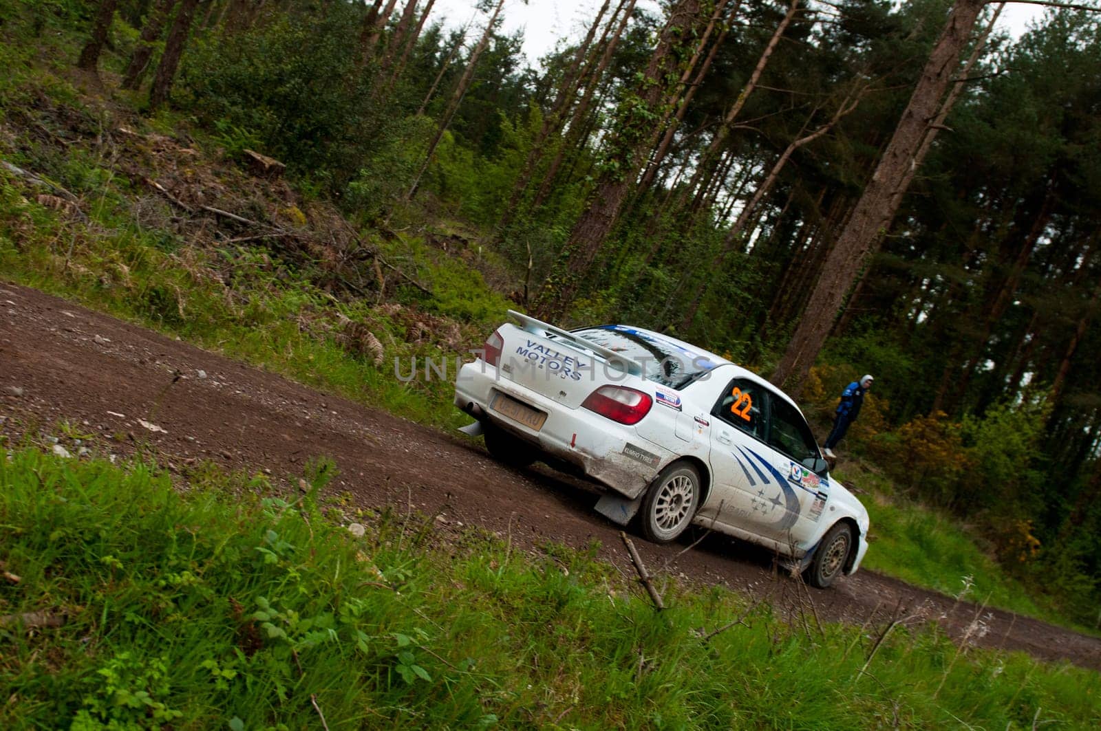 MALLOW, IRELAND - MAY 19: J. Connors driving Subaru Impreza at the Jim Walsh Cork Forest Rally on May 19, 2012 in Mallow, Ireland. 4th round of the Valvoline National Forest Rally Championship.