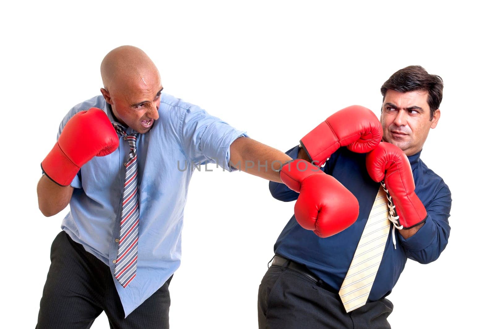 Businessmen boxing isolated in white