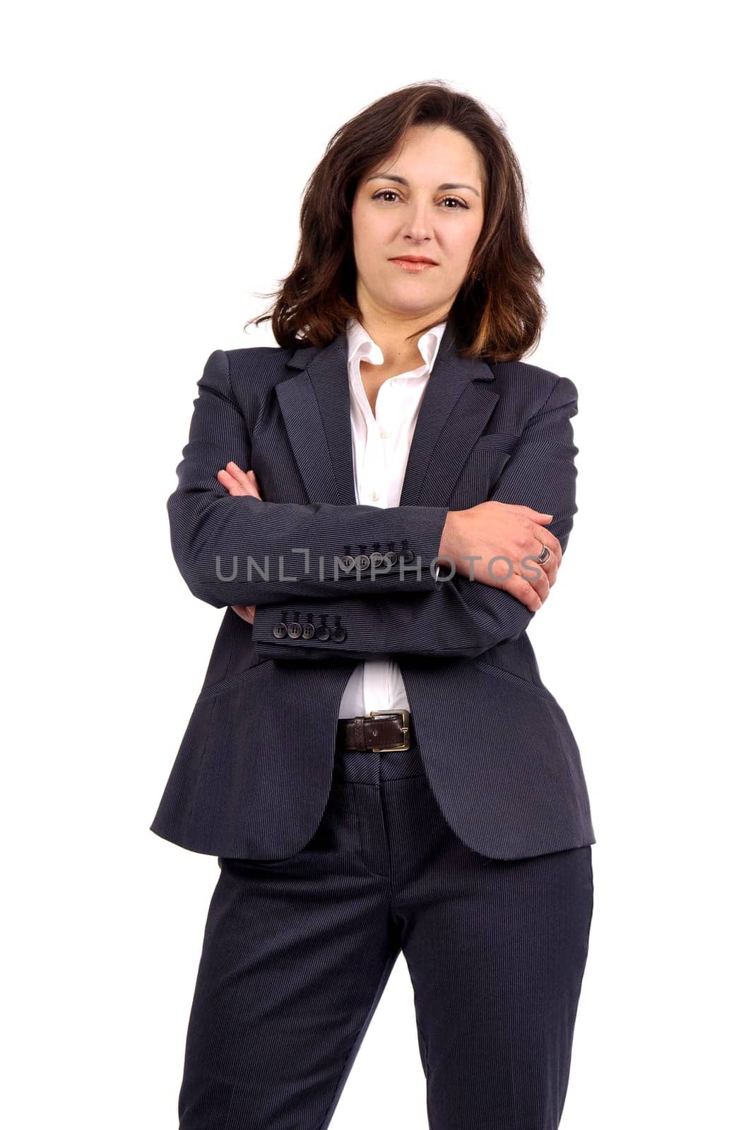 Beautiful businesswoman posing isolated in white