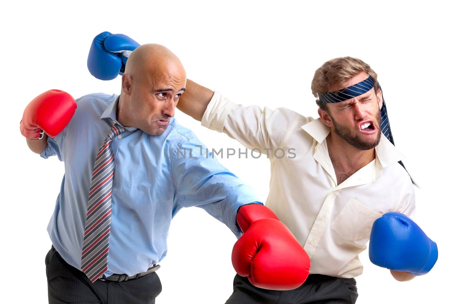 Businessmen boxing isolated in white