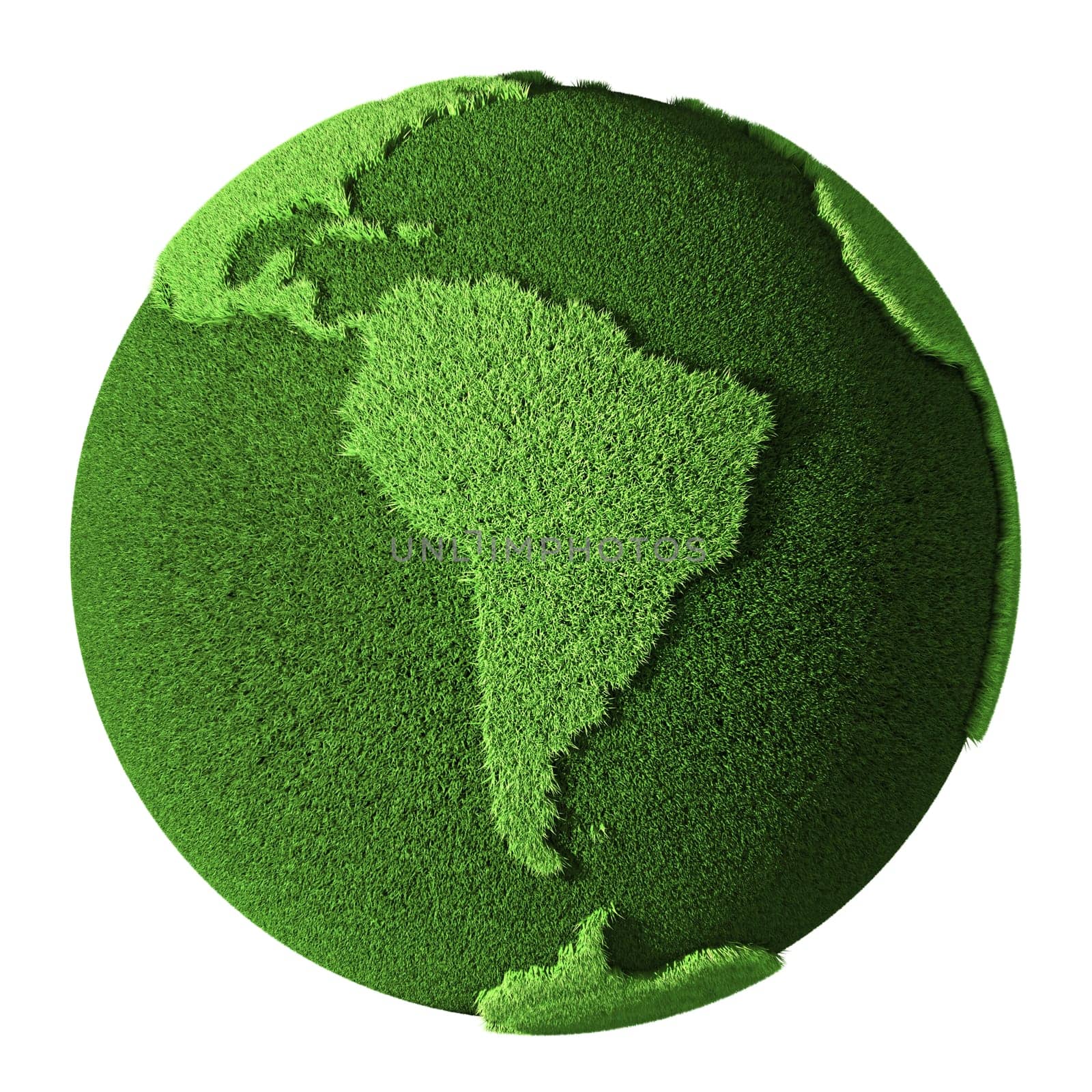 Grass Globe - South America, isolated on white background. 3d render