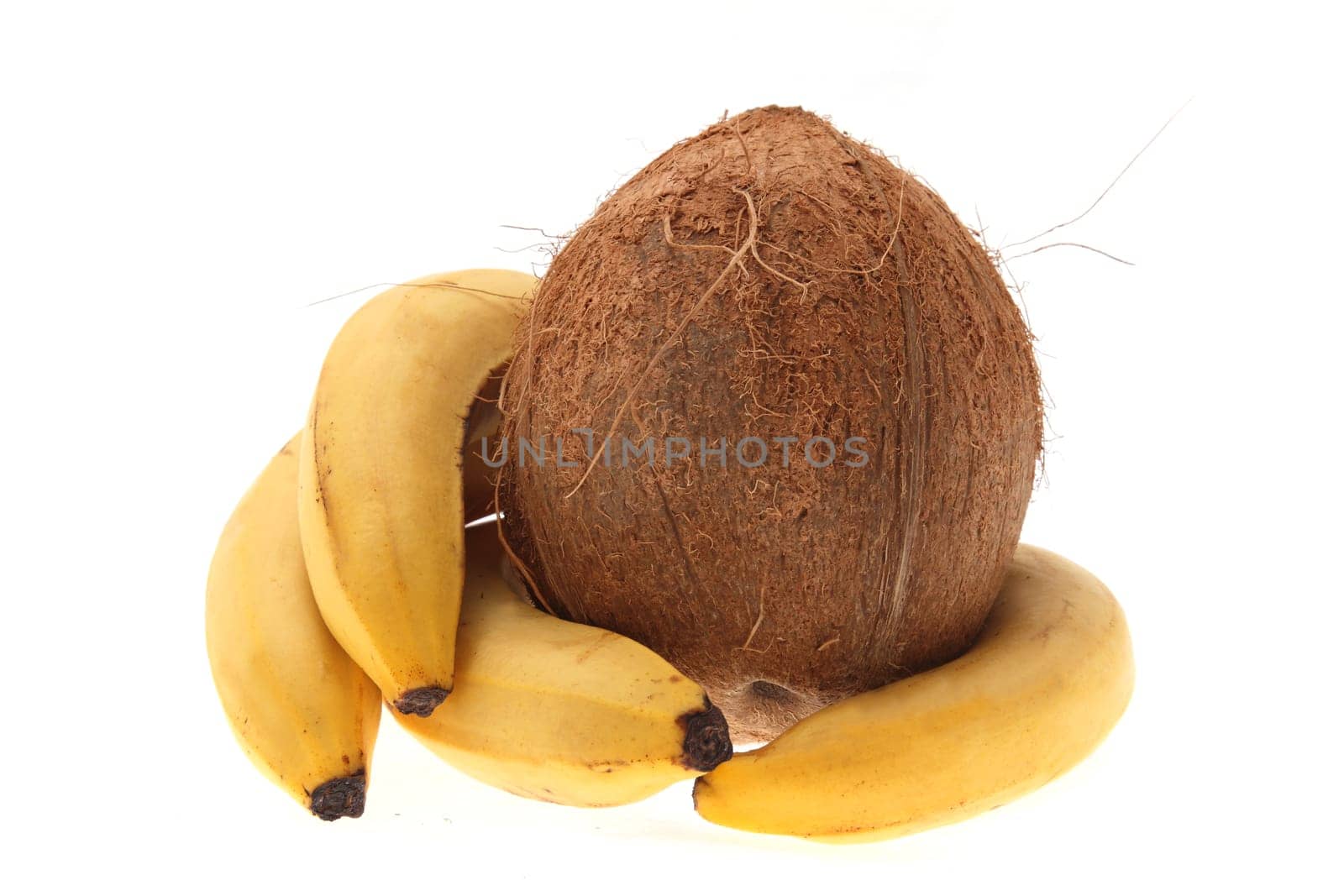 details of coconut and banana isolated on white
