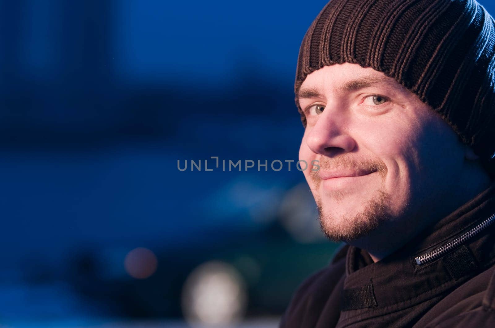 satisfied man on blue