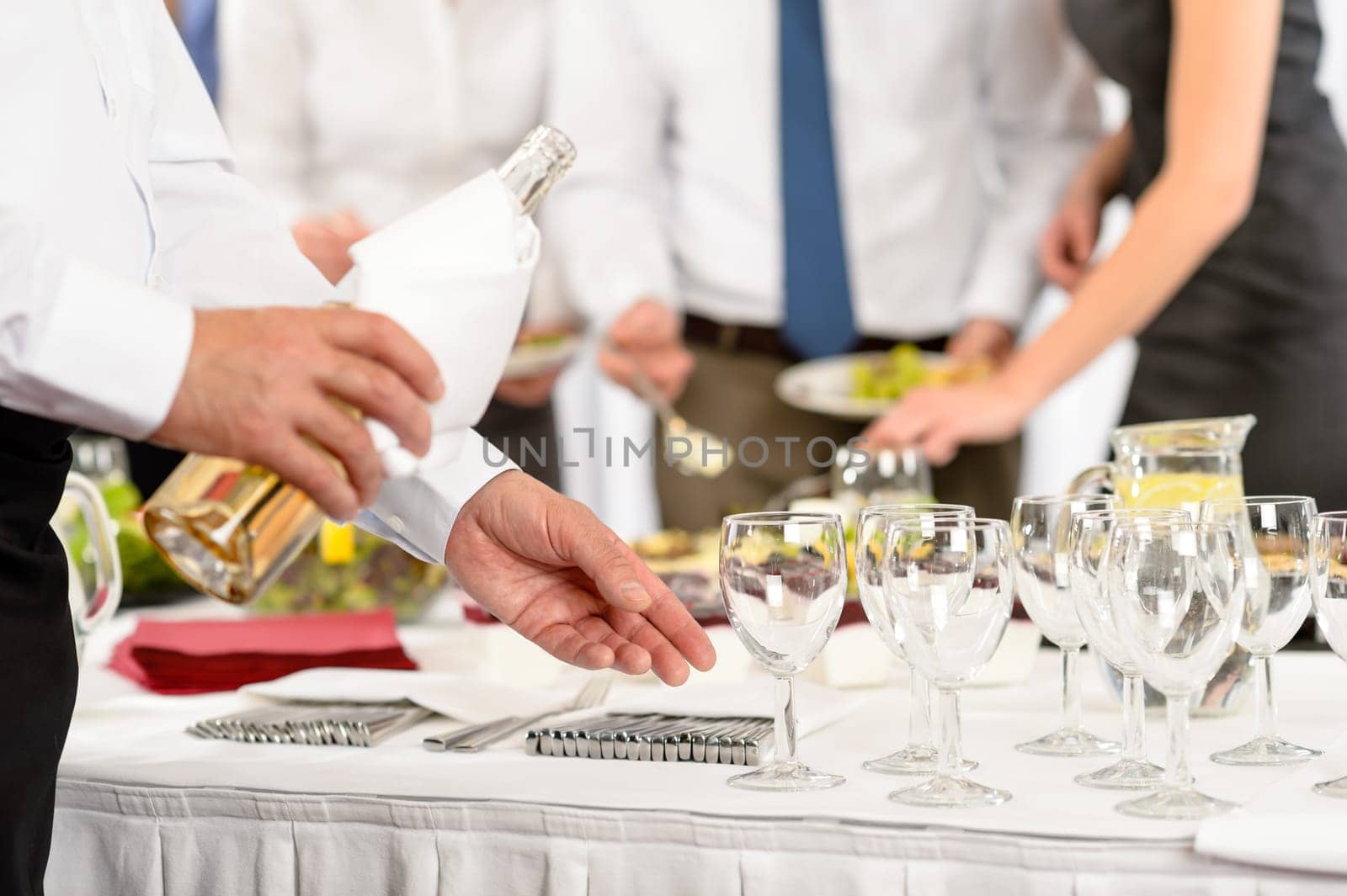 Business buffet lunch caterer serve wine appetizer company meeting