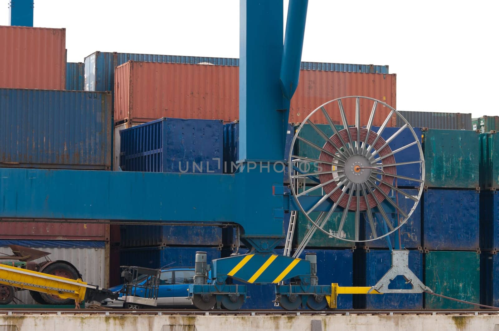 large wheel of a harbor crane for power cables
