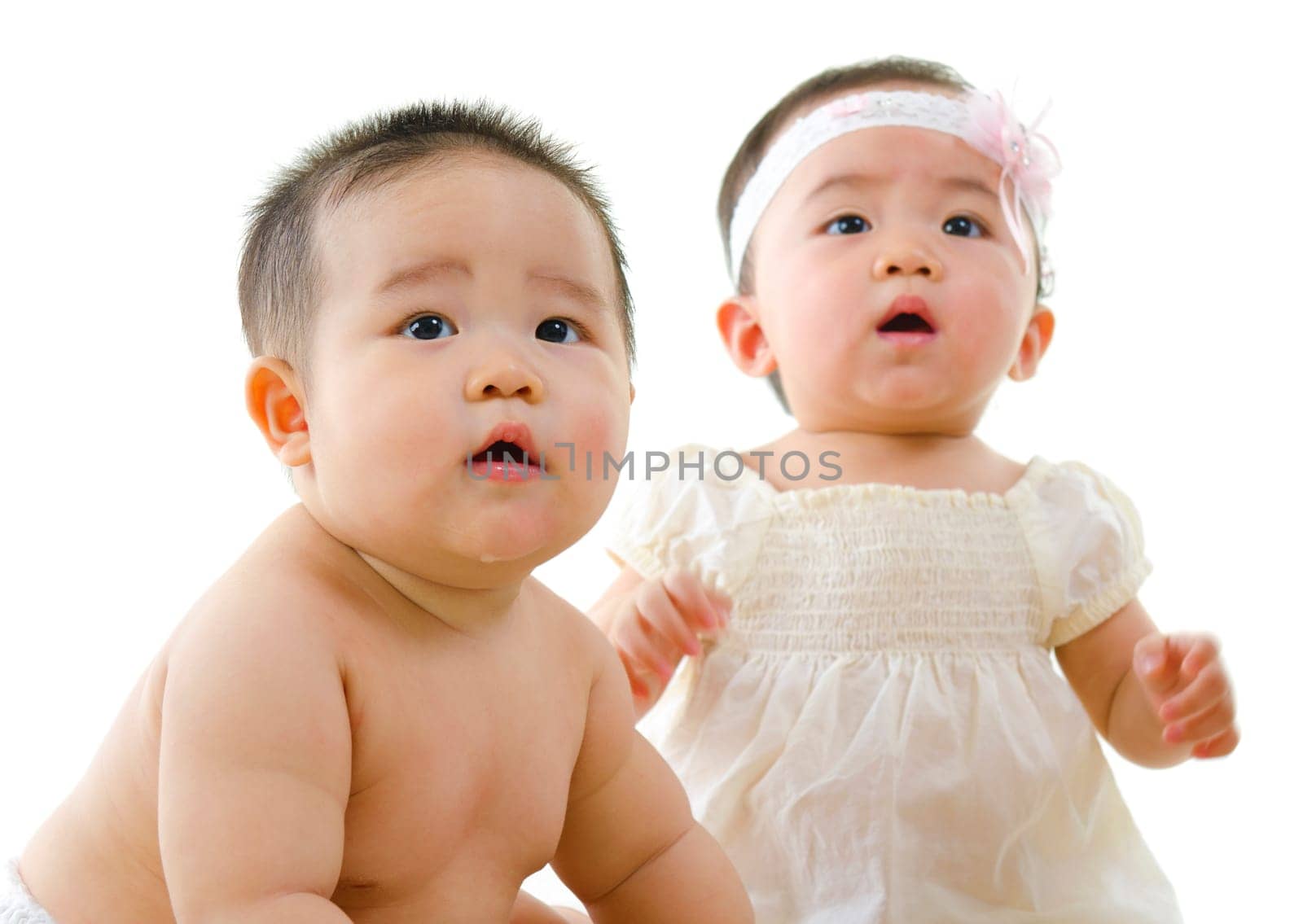 Asian baby boy and baby isolated on white