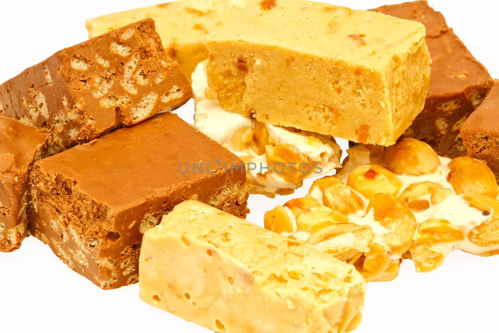 almond nougat, typical Spanish Christmas in a nougat with isolated background