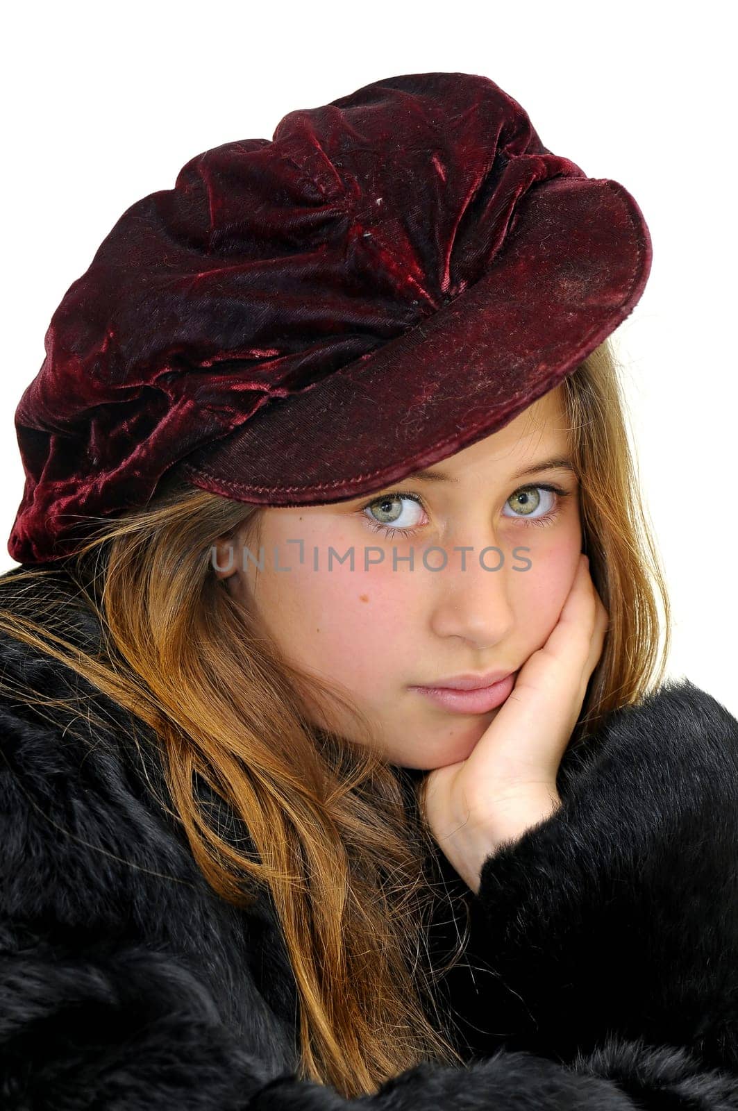 Beautiful girl with hat isolated in white