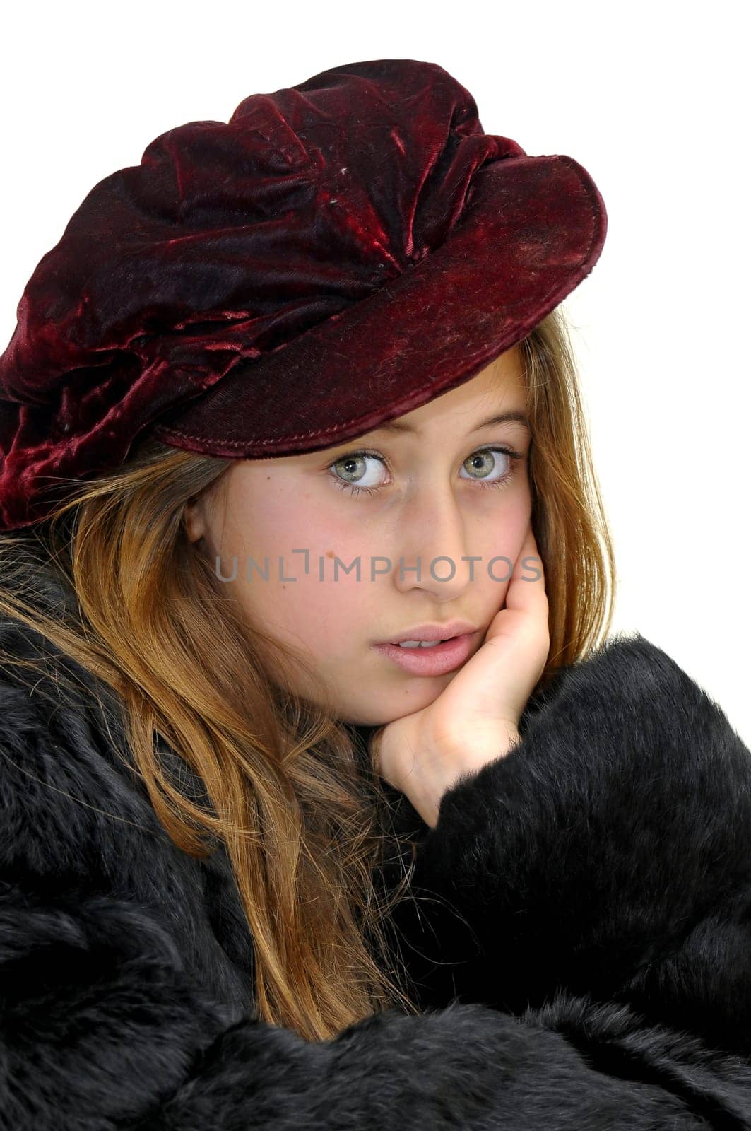 Beautiful girl with hat isolated in white
