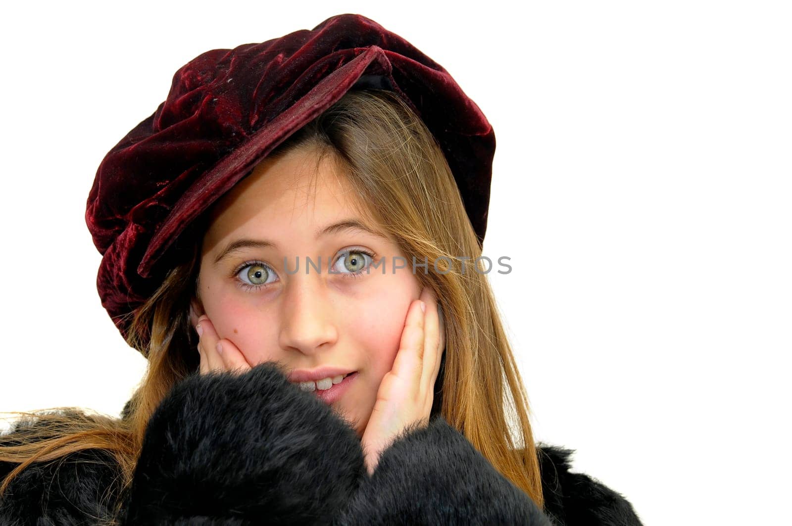 Beautiful girl with hat isolated in white background