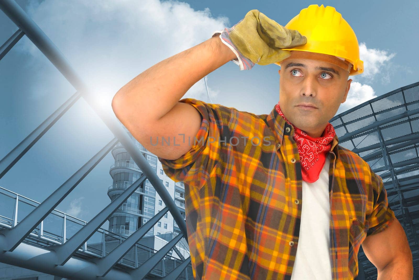 worker with construction site as background