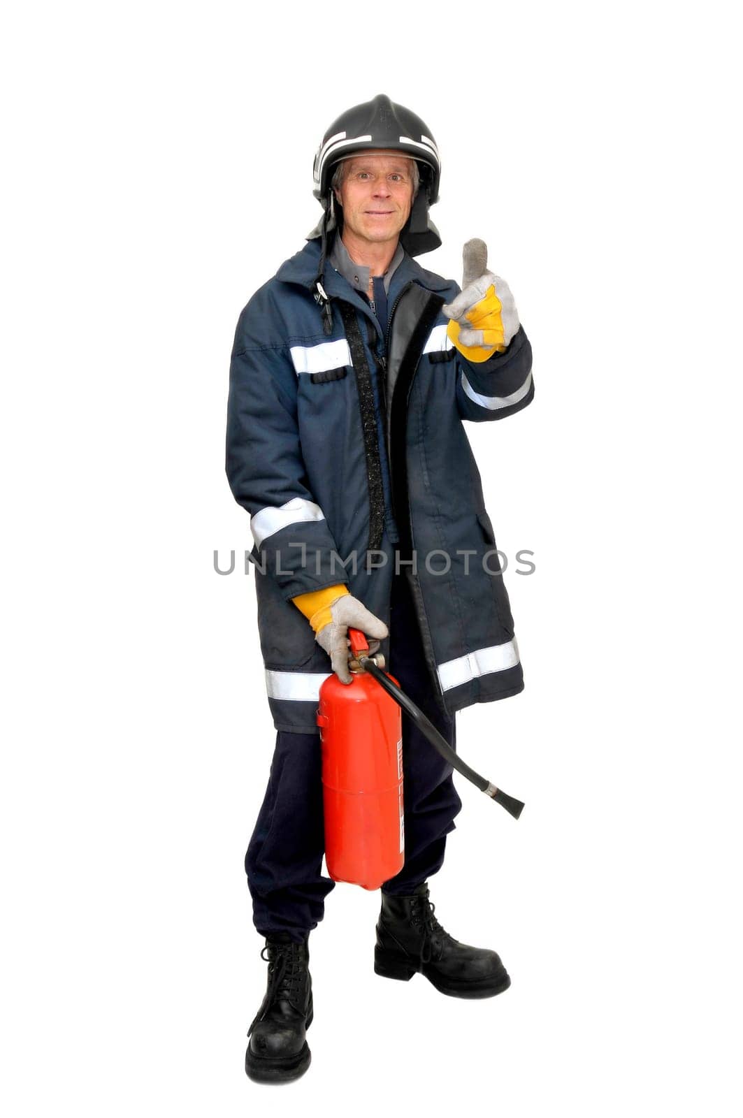 Fireman in uniform isolated in white