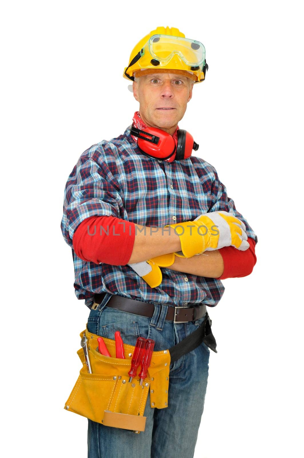 Constrution worker isolated in white