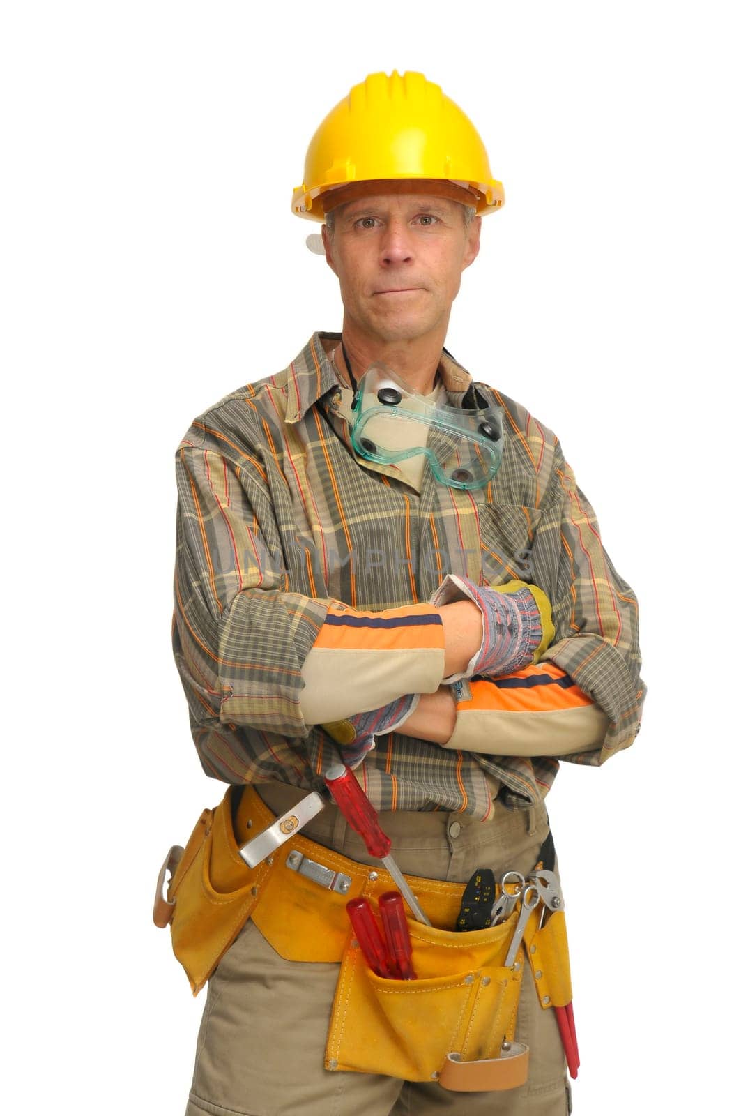 worker with hat isolated against a white background