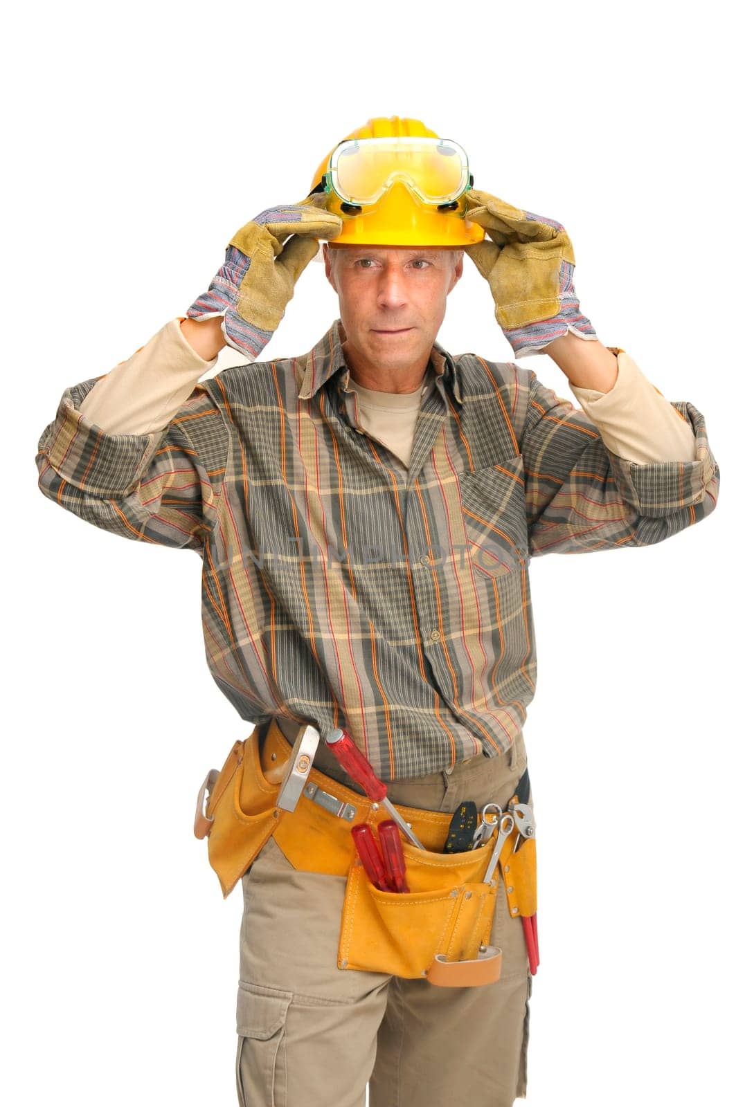 Worker with hat isolated in white