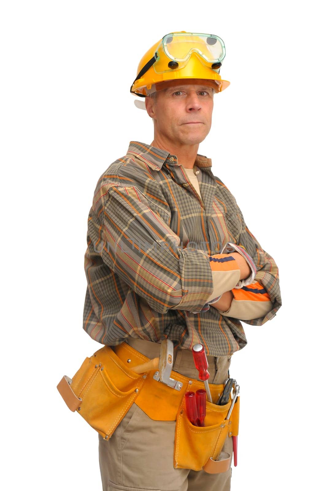 worker with hat isolated against a white background