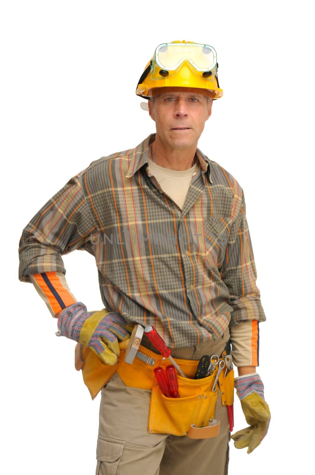 worker with hat isolated against a white background